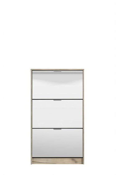 Carrera Mirrored Oak Effect Three-Drawer Shoe Storage Cabinet - Elegant Hallway Organiser - UK Luxury Furniture